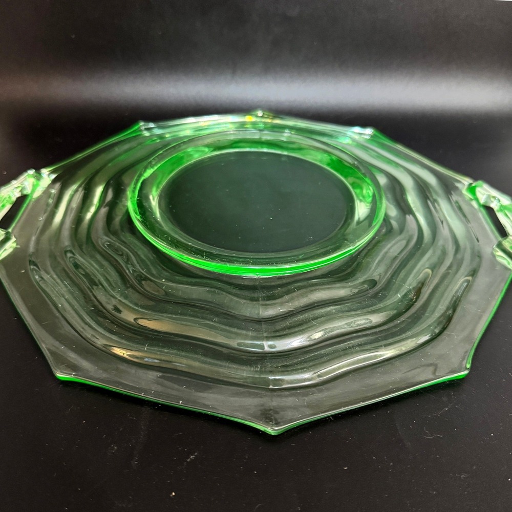 Jenkins Ocean Wave Uranium Glass Handled Cake Plate Platter #190 Depression - Picture 11 of 16